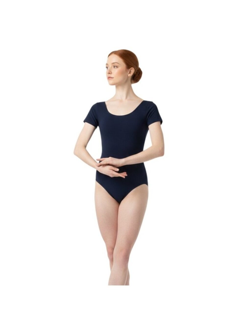 Danskin Adult Large Leotard Bodysuit Navy Blue Short Sleeve Scoop Neck Dance